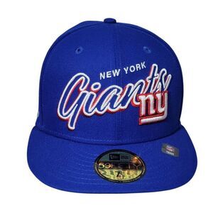 New York‎ Giants Fitted Hat 7 1/8 Flat Bill 90 Year Patch 59FIFTY Blue New Era